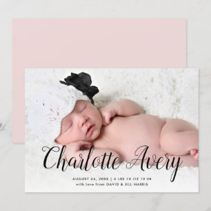 Sweet Calligraphy Photo Birth Announcement