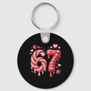 Sweet Candy 67 Strawberry Heart Drip Cute Valentin Key Ring
