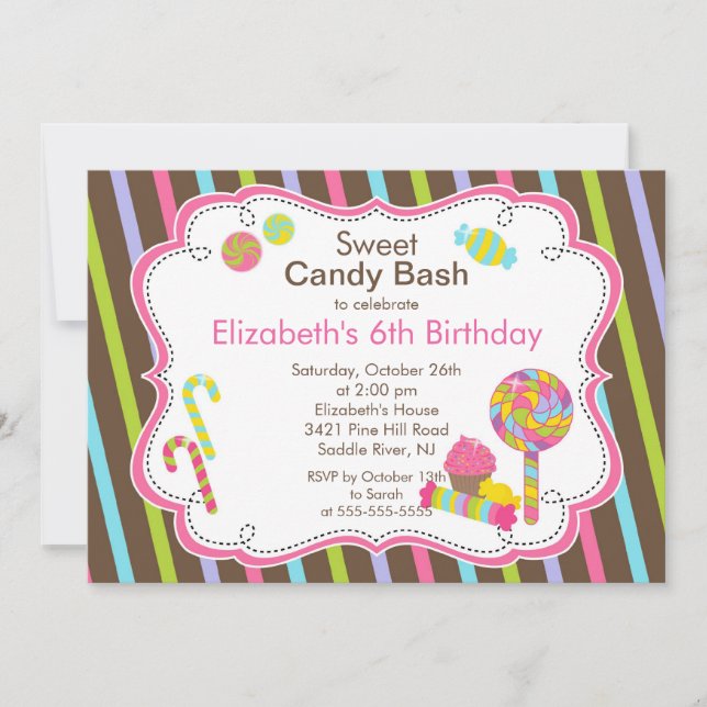Sweet Candy Bash Girl Birthday Party Invitation (Front)
