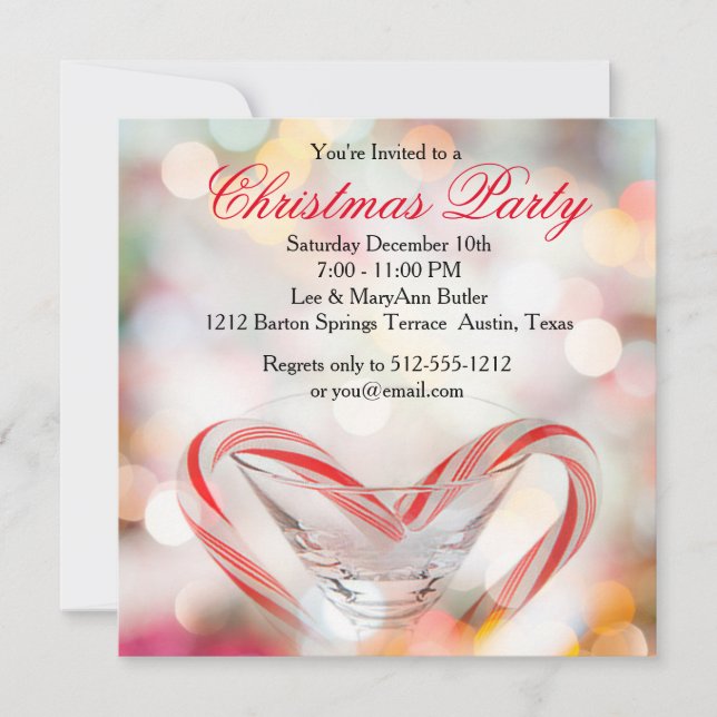 Sweet Candy Cane Holiday Party Invitation (Front)