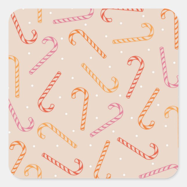 Sweet candy cane pattern square sticker (Front)