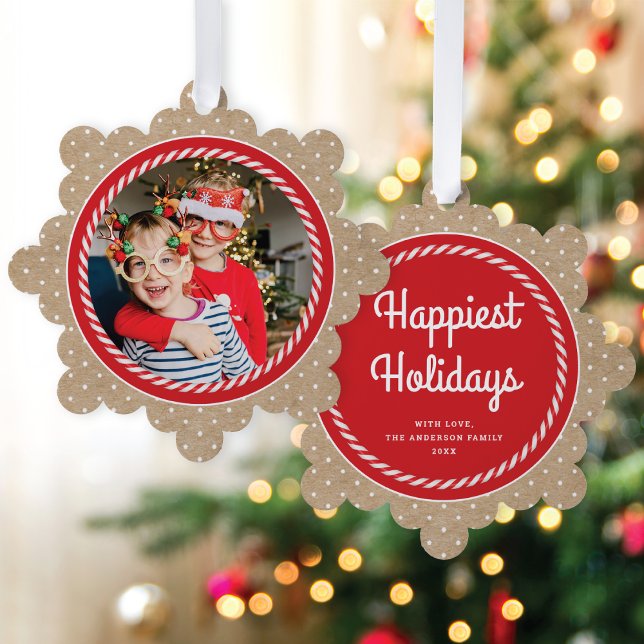 Sweet Candy Cane Photo Christmas Holiday  Tree Decoration Card (Creator Uploaded)