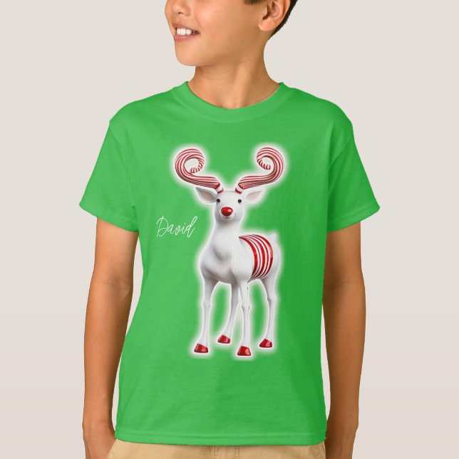 Sweet Candy Cane Reindeer T-Shirt (Front)