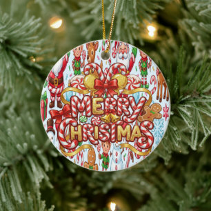 Sweet Candy Christmas Treats Gingerbread Man Ceramic Tree Decoration