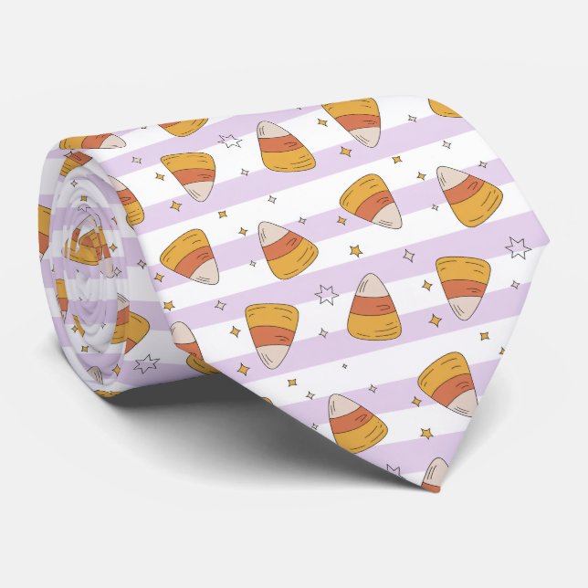 Sweet Candy Corn & Stars Halloween Pattern Tie (Rolled)