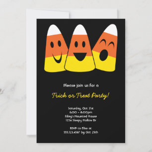 Sweet candy corn trio trick or treat Halloween Invitation