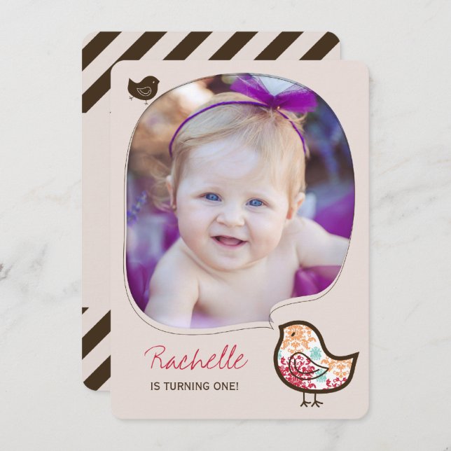 Sweet Candy Damask Chick Girl 1st Birthday Invite (Front/Back)