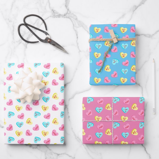 Sweet Candy Hearts Valentines Day Wrapping Paper Sheet (Front)