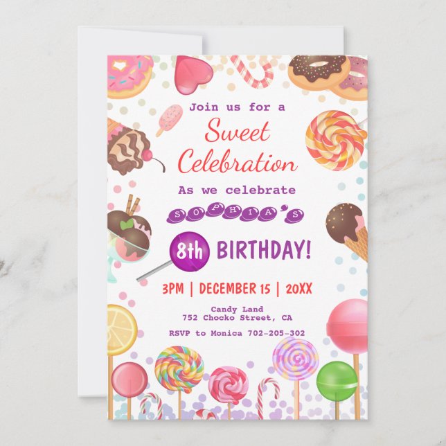 Sweet Candy Land Birthday Ice Cream Doughnut Party Invitation (Front)