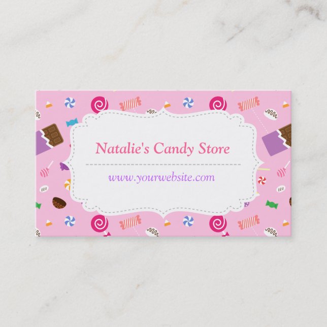 Sweet Candy Pattern Pink Business Card (Front)