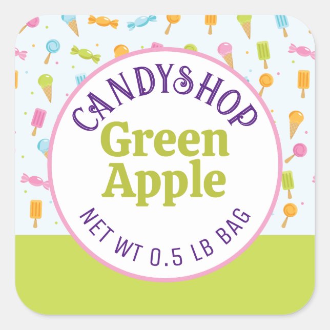 Sweet Candy Shop and Ice Cream Green Sticker Label (Front)