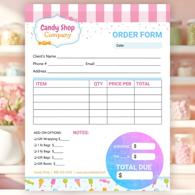 Sweet Candy Shop and Ice Cream Order Invoice Form Notepad (Creator Uploaded)