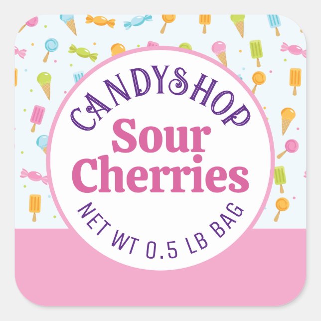 Sweet Candy Shop and Ice Cream Pink Sticker Label (Front)