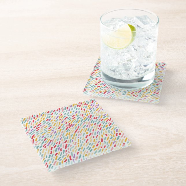 Sweet Candy Sprinkle Pattern Glass Coaster (Angled)