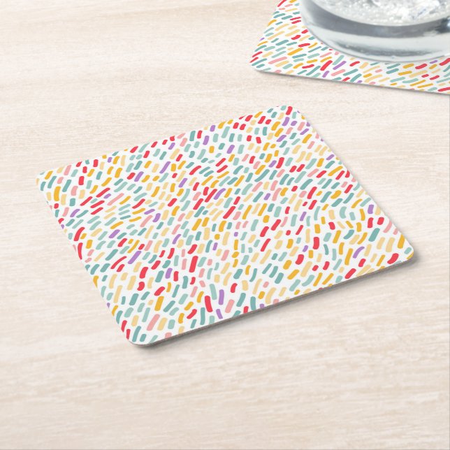 Sweet Candy Sprinkle Pattern Square Paper Coaster (Angled)