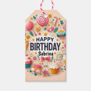 Sweet Candyland Cupcake & Lollipop Happy Birthday Gift Tags