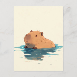 Sweet Capybara Floating in Blue Water Postcard
