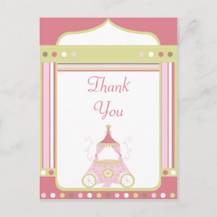 Sweet carriage princess party thank you postcard