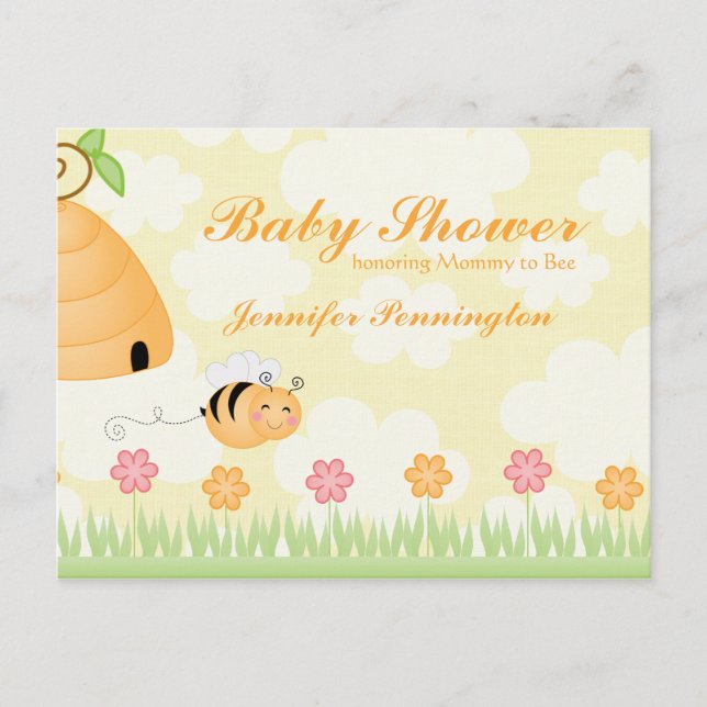Sweet cartoon bumble bee baby shower invitation postcard (Front)