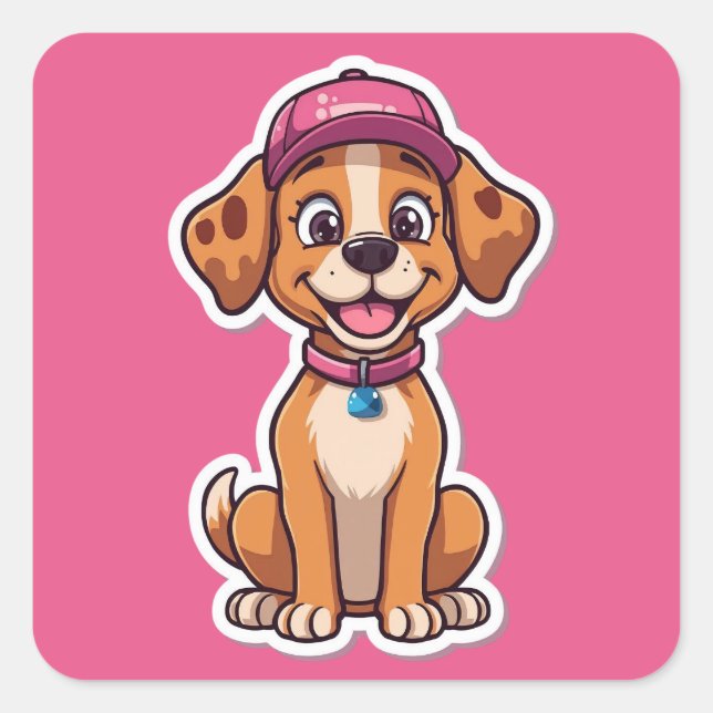 Sweet Cartoon Dog – Happy Puppy in Cap Sticker (Front)