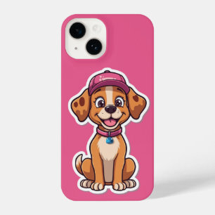 Sweet Cartoon Dog – Happy Puppy in Cap Sticker iPhone 14 Case