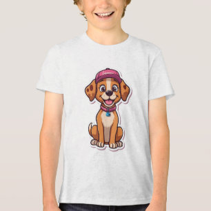 Sweet Cartoon Dog – Happy Puppy in Cap Sticker Tri-Blend Shirt