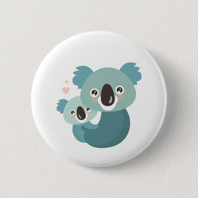 Sweet cartoon koala mother and baby hugging 6 cm round badge (Front)
