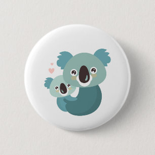 Sweet cartoon koala mother and baby hugging 6 cm round badge