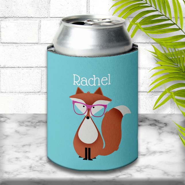 Sweet Cartoon Red Fox Personalised Can Cooler (Creator Uploaded)