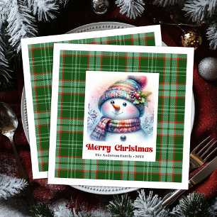 Sweet cartoon snowman watercolor kids napkins 