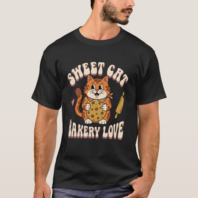 Sweet Cat Bakery Love Cookie Baking Retro Cat Tee  (Front)