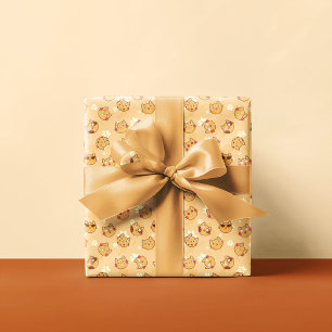 Sweet Cat Emoji Pattern   Orange Wrapping Paper