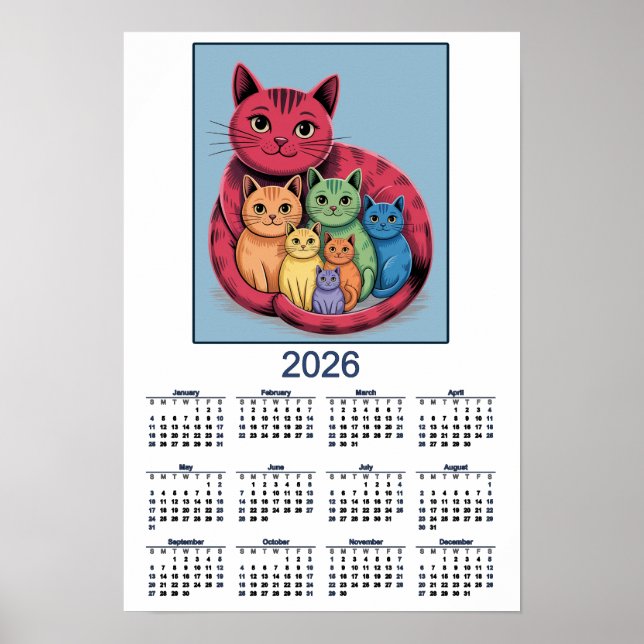 Sweet Cat Family 2026 Calendar of Cats Poster (Front)