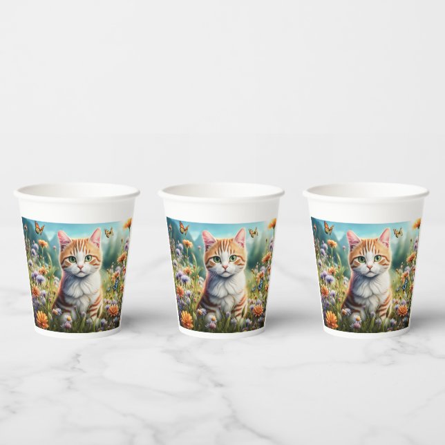 Sweet cat in a flower meadow paper cups (Multi)