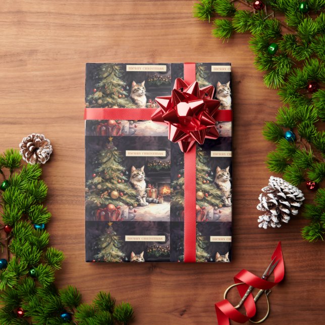 Sweet cat under the Christmas tree Wrapping Paper (Holiday Gift)