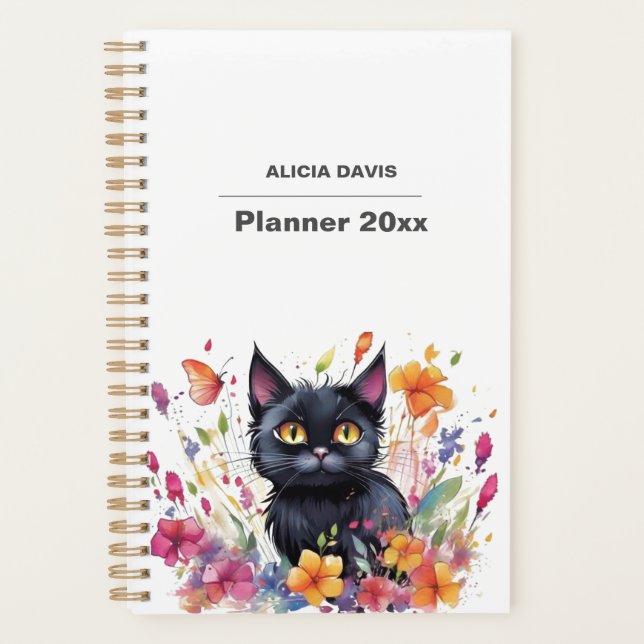 Sweet Cat Watercolor Undated  | your name Planner (Front)