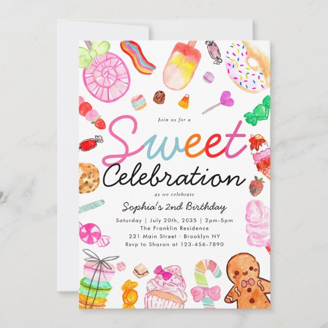 Sweet Celebration Candy Kids Candyland Birthday Invitation (Front)