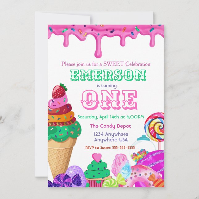 Sweet Celebration, Candyland, Candy Sweets doughnu Invitation (Front)