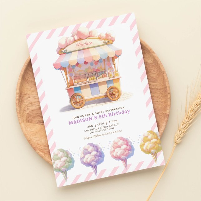 Sweet Celebration Cotton Candy Girls Birthday Invitation (Creator Uploaded)