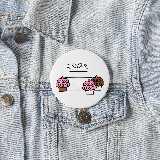 Sweet Celebration Cupcake and Gift Box  7.5 Cm Round Badge (Creator Uploaded)