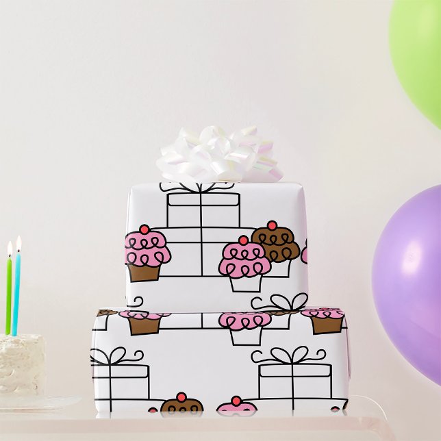 Sweet Celebration Cupcake and Gift Box  Wrapping Paper (Creator Uploaded)