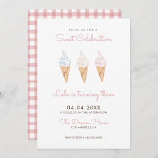 Sweet Celebration Ice Cream Pink Birthday Invitation