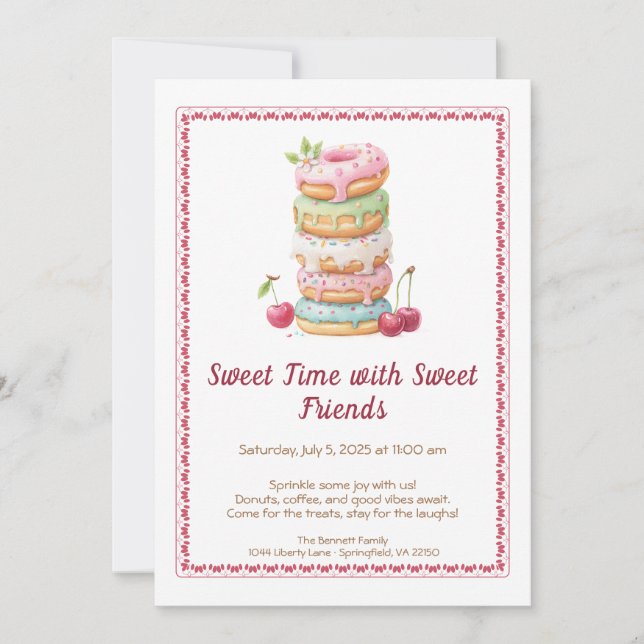 Sweet Celebration Invite – Colourful Doughnuts Par (Front)