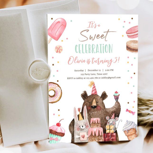 Sweet Celebration Party Animals Girl Birthday Invitation (Creator Uploaded)