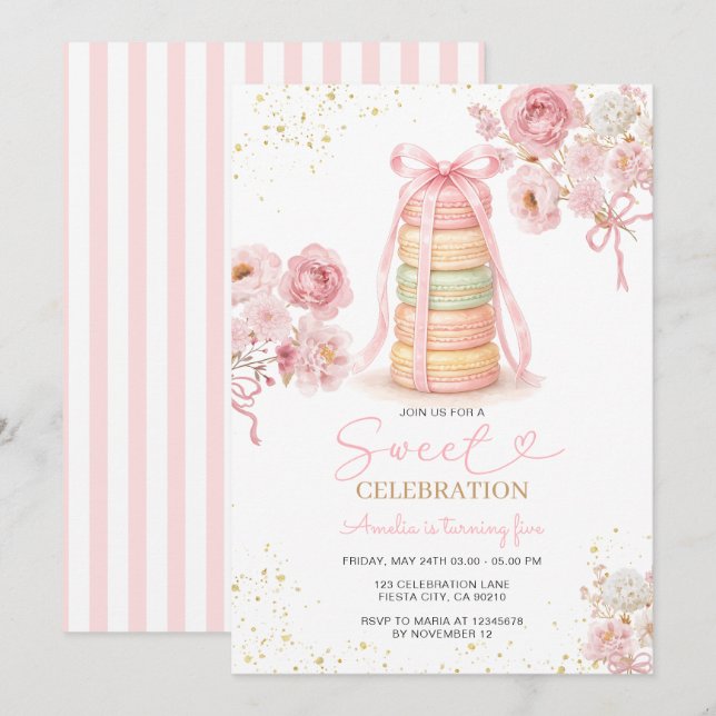 Sweet Celebration Pink Macaron Birthday Invitation (Front/Back)