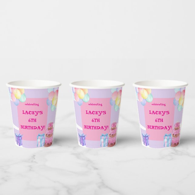 Sweet Celebration: Purple and Pink Birthday  Paper Cups (Multi)