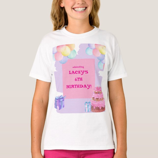 Sweet Celebration: Purple and Pink Birthday  T-Shirt (Front)