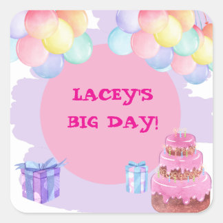 Sweet Celebration: Purple Birthday Square Sticker