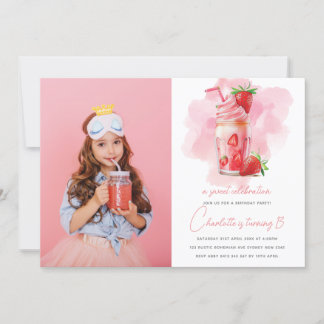 Sweet Celebration Strawberry Birthday Photo Invitation
