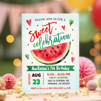Sweet Celebration Watermelon Birthday Party Invitation